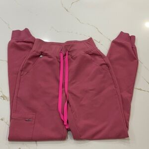 Figs Pink scrub Pants with Elastic Waistband and Tapered Legs